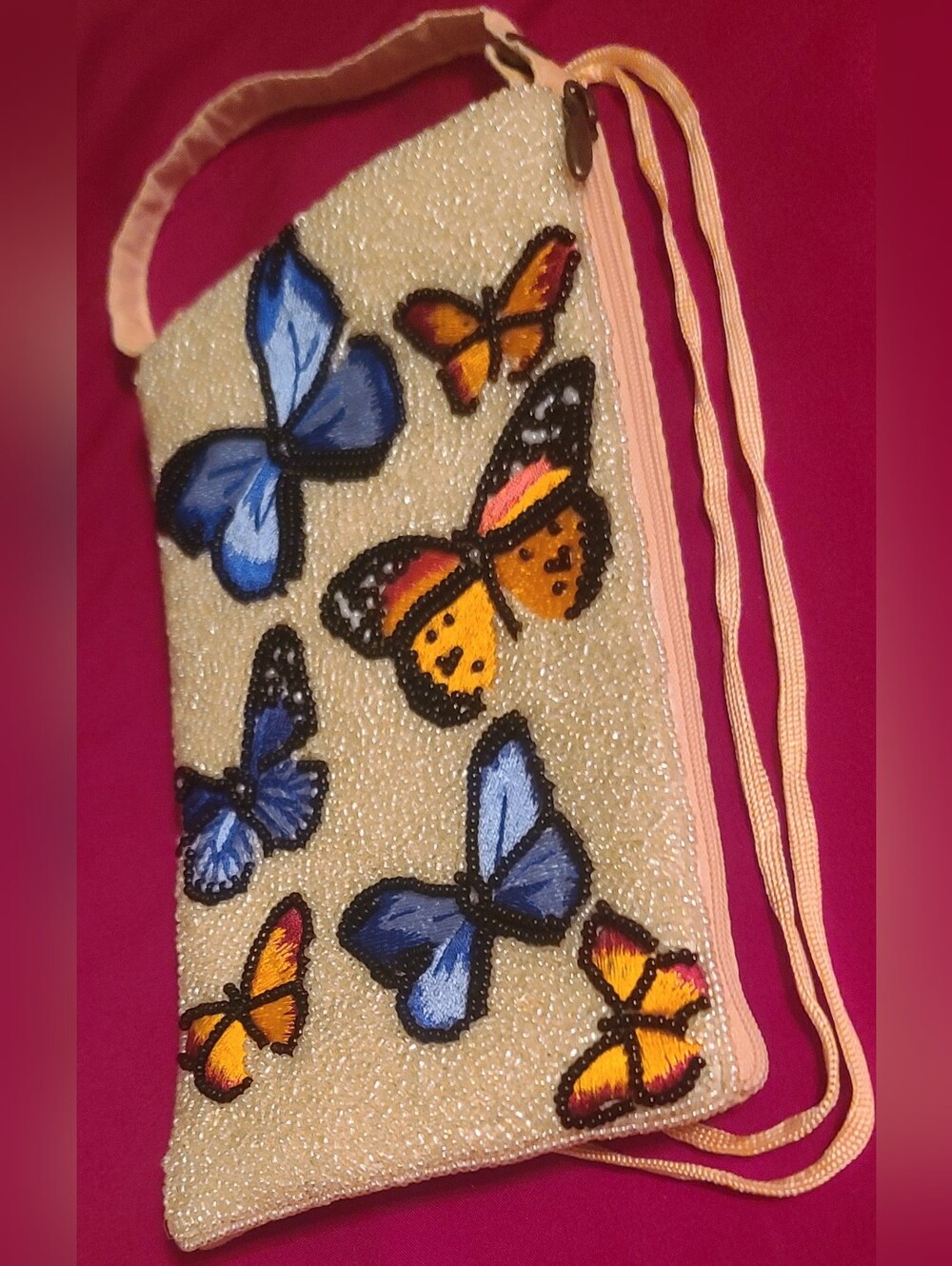 Beautiful Bamboo Trading Company Beaded Butterfly Crossbody Club Bag NWOT